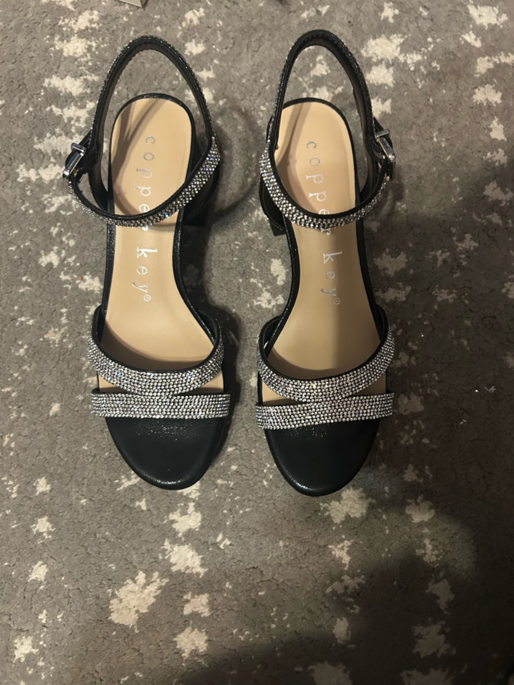 Copper Key Black Rhinestone Heels - Picture 2 of 7